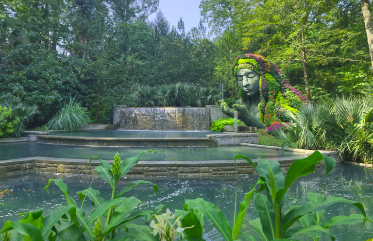 Atlanta Botanical Garden - Earth Goddess Sculpture waterfall pond